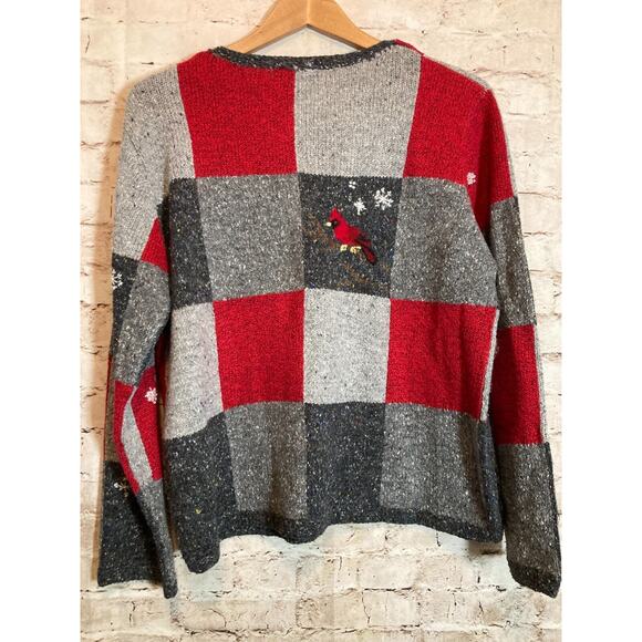 Northern Isles Sweater Womens Large Winter Birds Button Front Cardigan Cottage - Picture 13 of 15